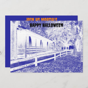Scary Blue Cabin Woods Halloween Party Invitation