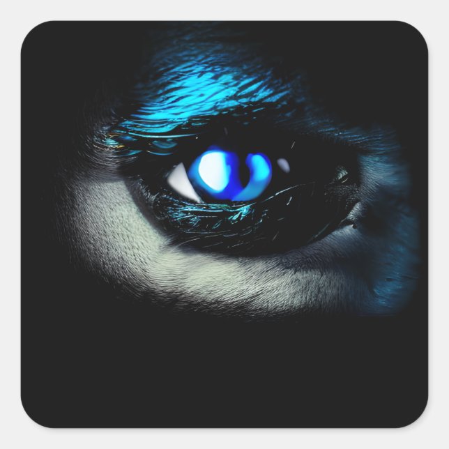 Scary Blue Eye Staring out of the Dark Square Sticker (Front)