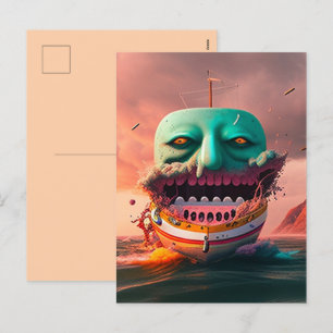 Scary boat holiday postcard