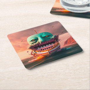 Scary boat square paper coaster