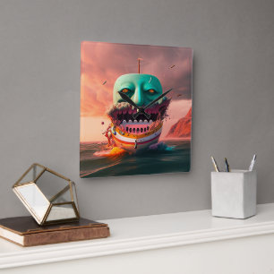 Scary boat square wall clock