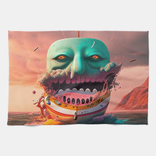 Scary boat tea towel