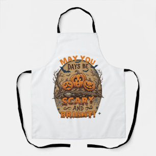 Scary Bright Halloween Pumpkins Bats Broomstick_1 Apron
