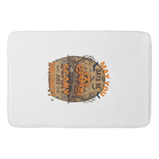 Scary Bright Halloween Pumpkins Bats Broomstick_1 Bath Mat
