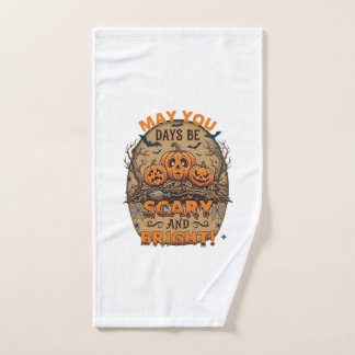Scary Bright Halloween Pumpkins Bats Broomstick_1 Hand Towel