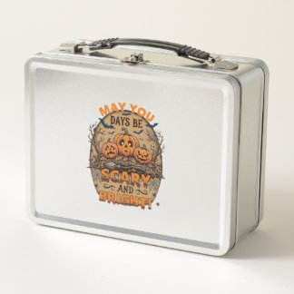 Scary Bright Halloween Pumpkins Bats Broomstick_1 Metal Lunch Box