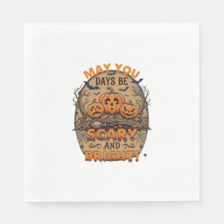 Scary Bright Halloween Pumpkins Bats Broomstick_1 Napkin