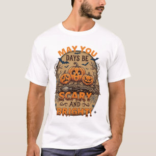 Scary Bright Halloween Pumpkins Bats Broomstick_1 T-Shirt