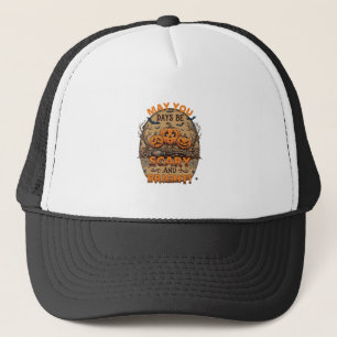 Scary Bright Halloween Pumpkins Bats Broomstick_1 Trucker Hat