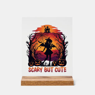 Scary But Cute Halloween Bat Girl Pumpkins Haunted Acrylic Sign