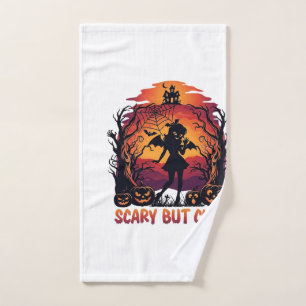 Scary But Cute Halloween Bat Girl Pumpkins Haunted Hand Towel