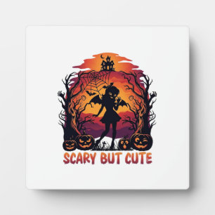 Scary But Cute Halloween Bat Girl Pumpkins Haunted Plaque