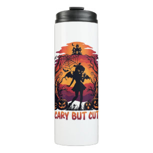 Scary But Cute Halloween Bat Girl Pumpkins Haunted Thermal Tumbler