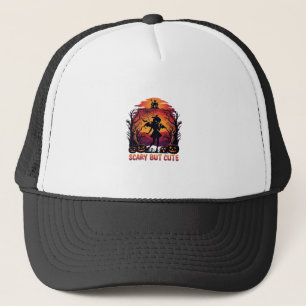 Scary But Cute Halloween Bat Girl Pumpkins Haunted Trucker Hat