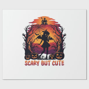 Scary But Cute Halloween Bat Girl Pumpkins Haunted Wrapping Paper