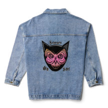 Scary Butterfly Cat Skull Denim Jacket
