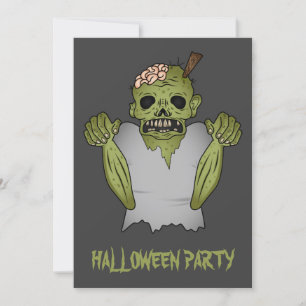 Scary Cartoon Zombie On Grey Halloween Party Invitation