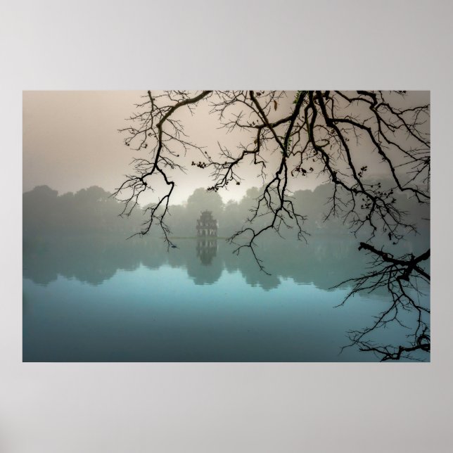 Scary castle in a spooky lake poster (Front)