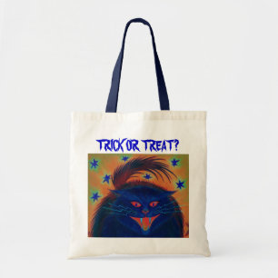 Scary Cat Blue 'Trick or Treat?' tote bag