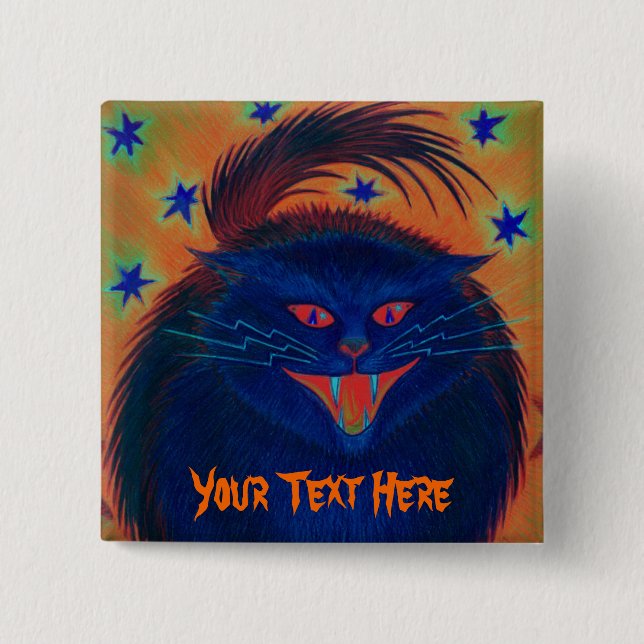Scary Cat Blue 'Your Text' button (Front)