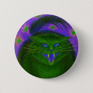 Scary Cat Green button round