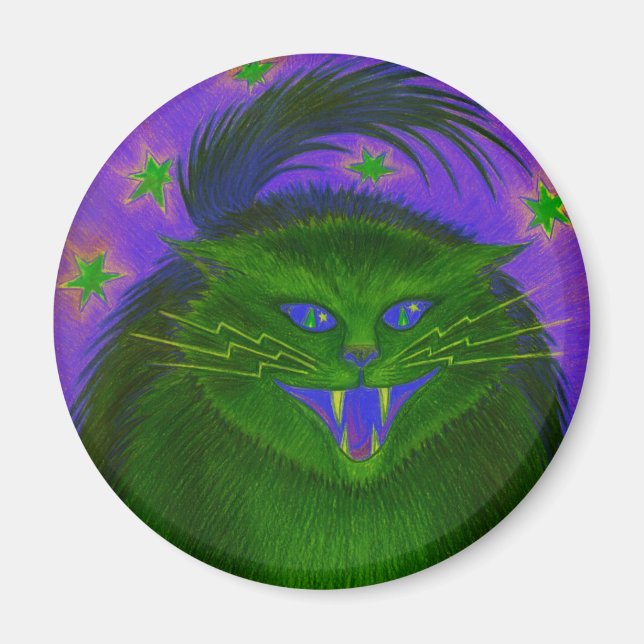 Scary Cat Green fridge magnet round (Front)