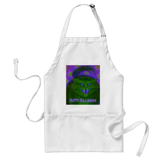 Scary Cat Green 'Happy Halloween' apron (Front)