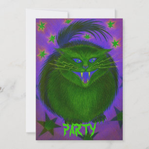 Scary Cat Green 'Party' invitation