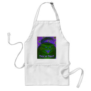 Scary Cat Green 'Trick or Treat?' apron