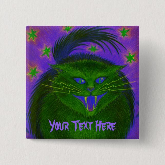 Scary Cat Green 'Your Text' button (Front)