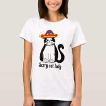 Scary cat lady, cat in a Mexican hat drawing