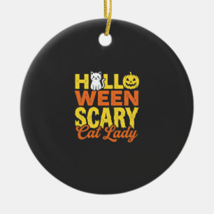 Scary Cat Lady Halloween Design_1 Ceramic Tree Decoration