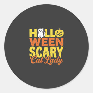 Scary Cat Lady Halloween Design_1 Classic Round Sticker