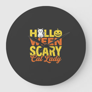 Scary Cat Lady Halloween Design_1 Large Clock
