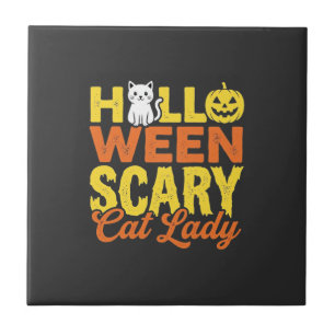 Scary Cat Lady Halloween Design_1 Tile