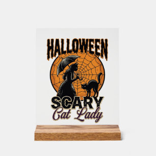 Scary Cat Lady Halloween Witch Web Vintage Shirt_1 Acrylic Sign