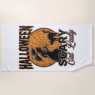Scary Cat Lady Halloween Witch Web Vintage Shirt_1 Beach Towel