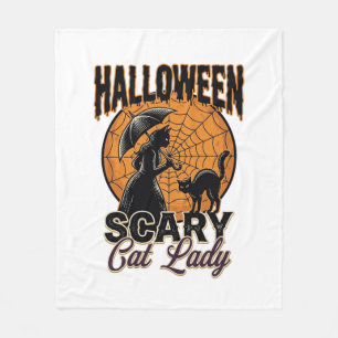 Scary Cat Lady Halloween Witch Web Vintage Shirt_1 Fleece Blanket