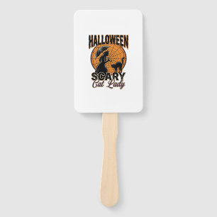Scary Cat Lady Halloween Witch Web Vintage Shirt_1 Hand Fan