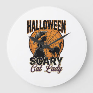 Scary Cat Lady Halloween Witch Web Vintage Shirt_1 Large Clock