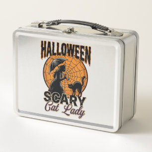 Scary Cat Lady Halloween Witch Web Vintage Shirt_1 Metal Lunch Box