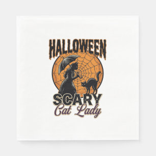 Scary Cat Lady Halloween Witch Web Vintage Shirt_1 Napkin
