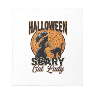 Scary Cat Lady Halloween Witch Web Vintage Shirt_1 Notepad