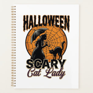 Scary Cat Lady Halloween Witch Web Vintage Shirt_1 Planner