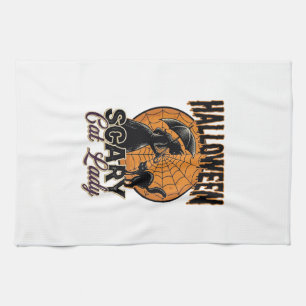 Scary Cat Lady Halloween Witch Web Vintage Shirt_1 Tea Towel
