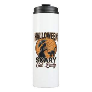 Scary Cat Lady Halloween Witch Web Vintage Shirt_1 Thermal Tumbler