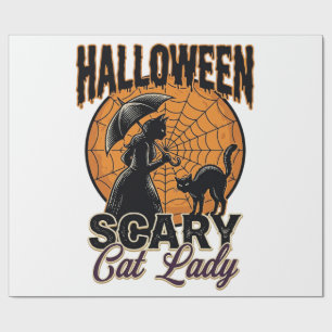 Scary Cat Lady Halloween Witch Web Vintage Shirt_1 Wrapping Paper