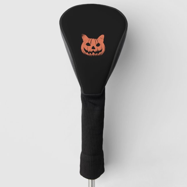 Scary Cat Pumpkin Jack O Lantern Halloween Mens Wo Golf Head Cover (Front)