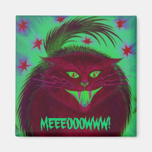 Scary Cat Red 'MEEEOOOWWW!' fridge magnet