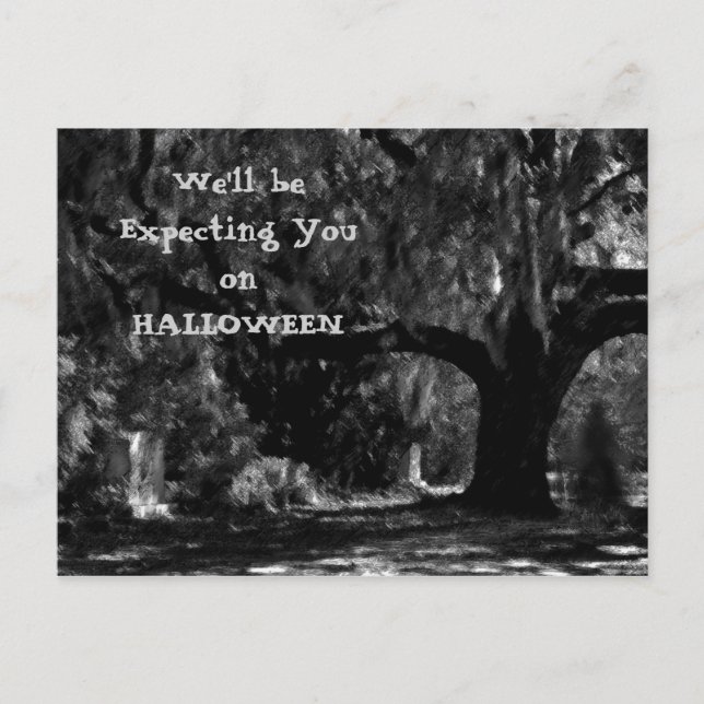Scary Cemetery Halloween Invitation Postcard 2 (Front)